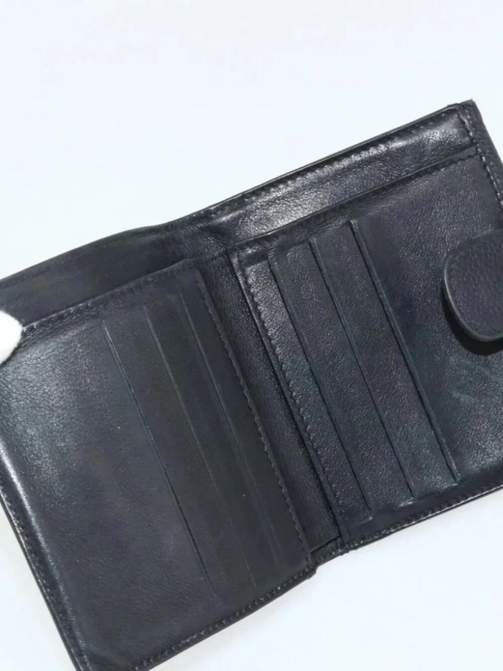 CHANEL Bifold Wallet Grained Calf Skin Black Gold CC Auth bs34761